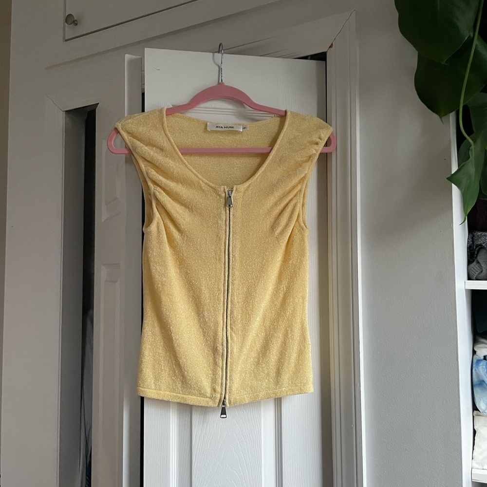 Aya Muse Yellow Zip-Up Tank Top